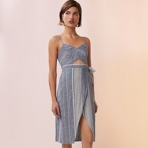 NWT STRIPED CUT-OUT LINEN BLEND DRESS